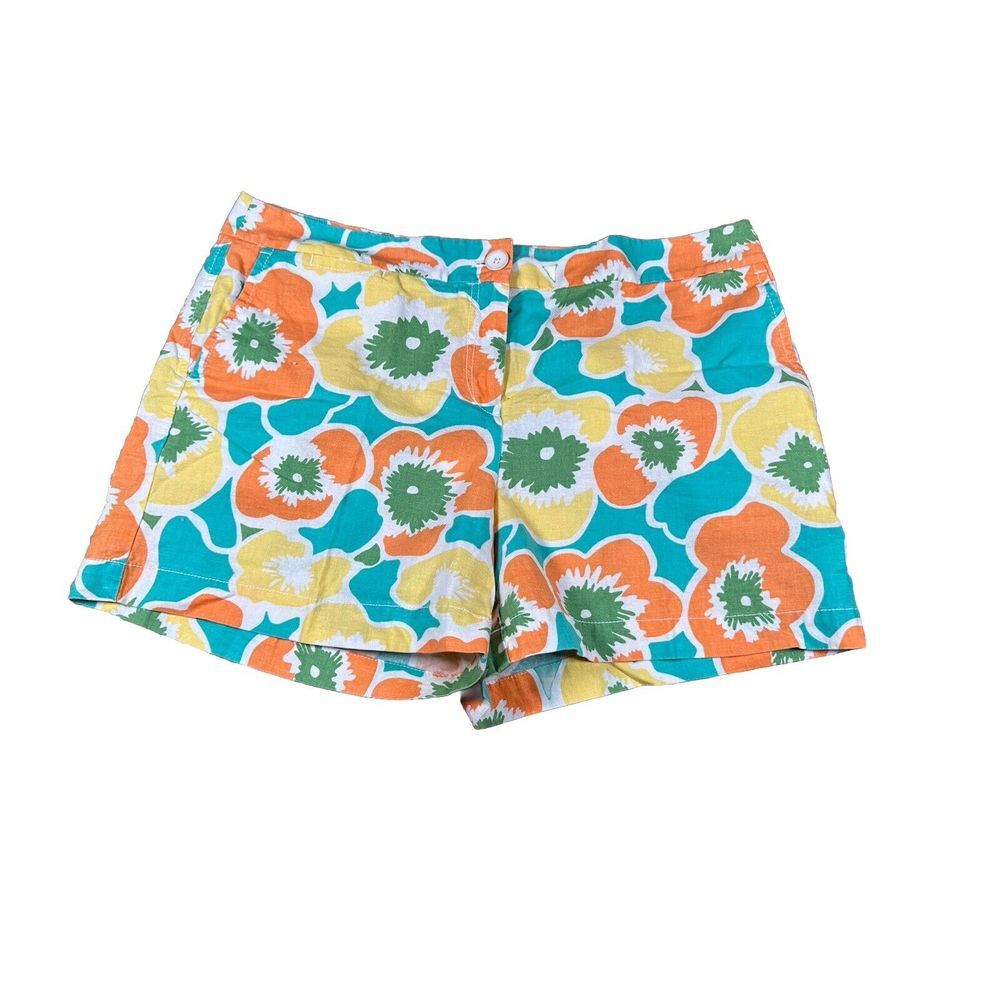 Madison Women's Multicolor Floral Flat Front Linen Blend Shorts‎ Size 14